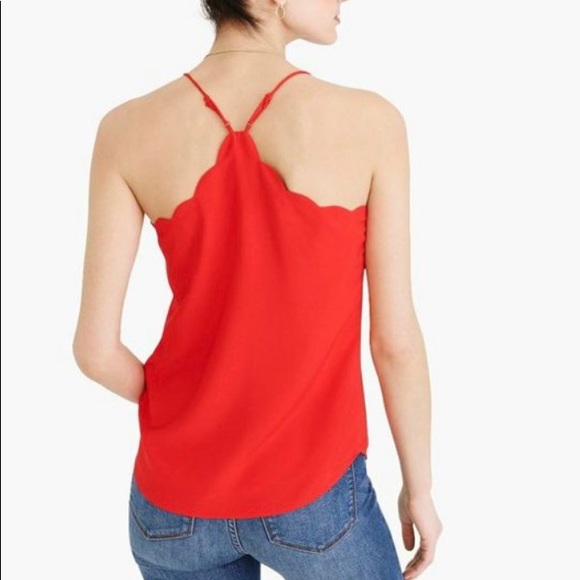 J Crew Factory Red scalloped Cami Tank Top Sz 4 - Picture 2 of 6